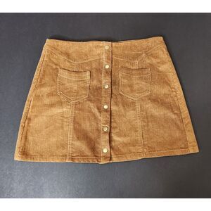 Corduroy Mini Skirt Sz. L She + Sky Tan Snap Front Preppy Western Sz. L